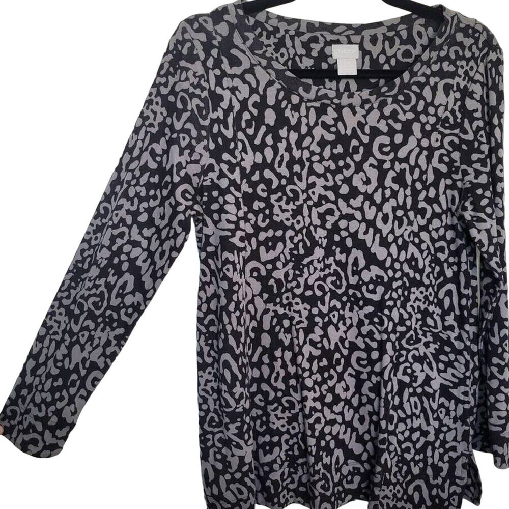 Chico's Womens Medium Petite 100% Pima Cotton Leopard Animal Print Long Sleeve